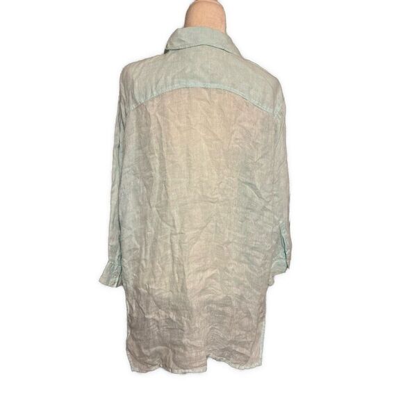 Escada Sport Solid Light Blue Button Down Long Sleeve 100% Linen Top 46 Xl - Picture 2 of 6